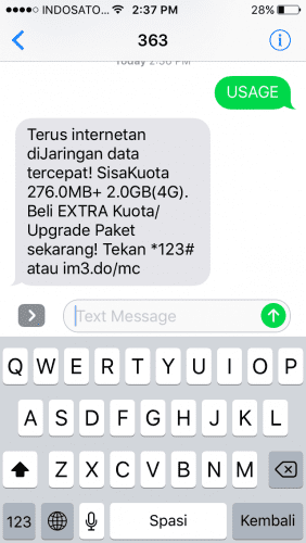 Cek Kuota Internet Ooredoo via SMS